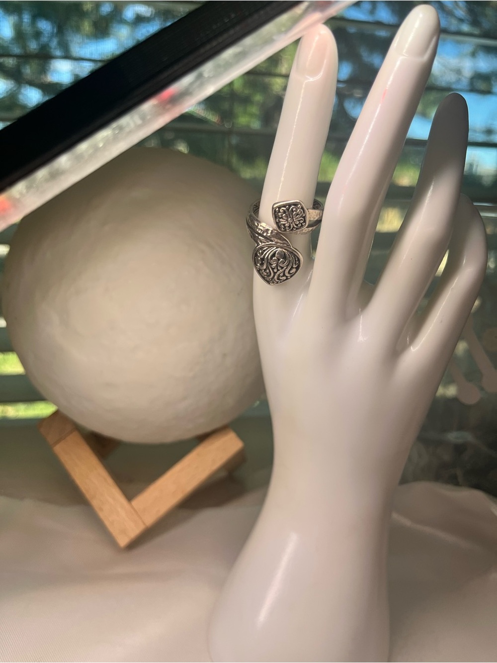 SARDA 925 Ornate Double Filigree Wrap Ring - size 7 - adjustable